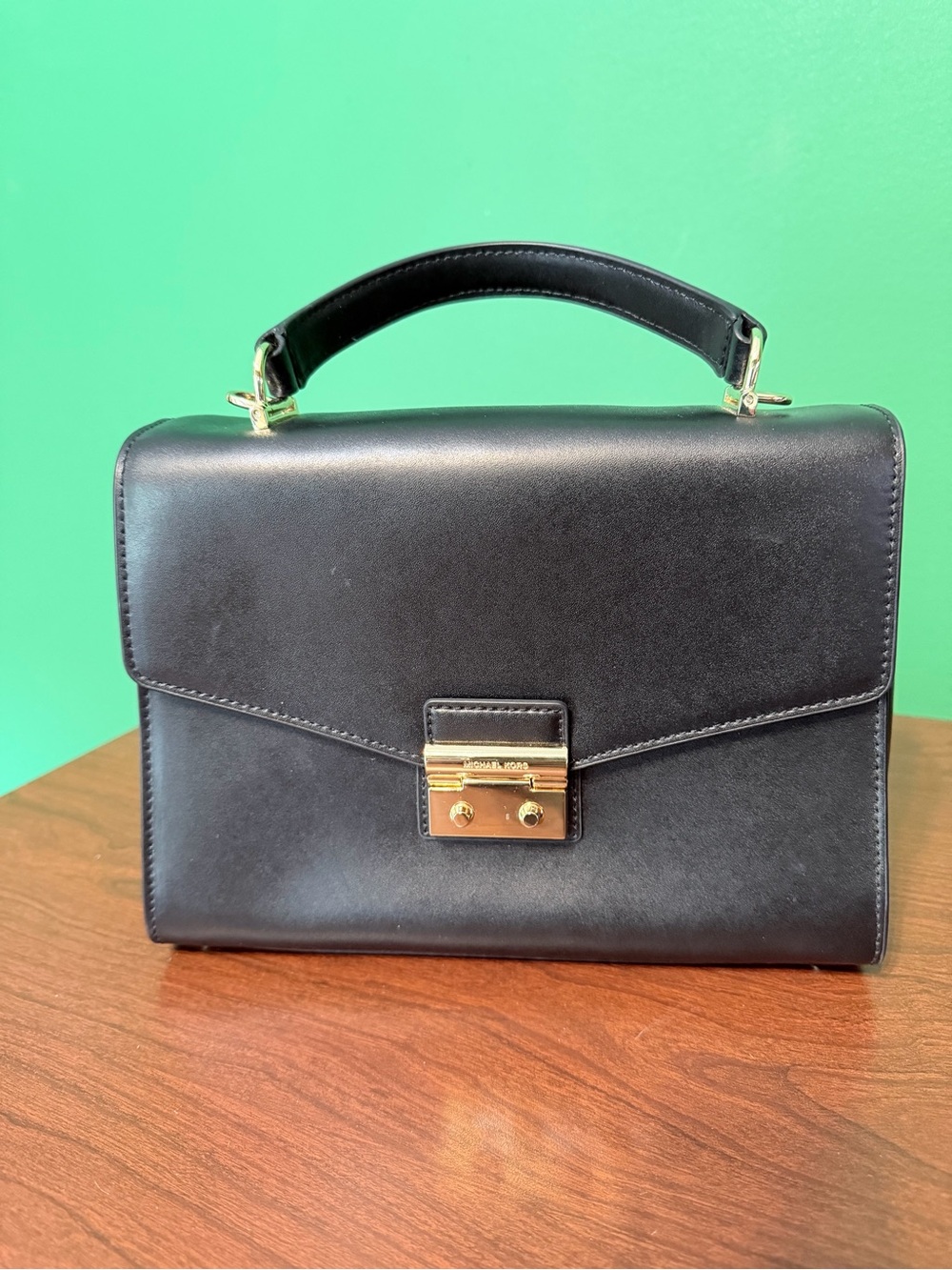Michael Kors Black Leather Satchel Crossbody Bag Gold Hardware + Dust Bag
